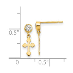 14K Yellow Gold Madi K CZ Children's Cross Dangle Post Earrings