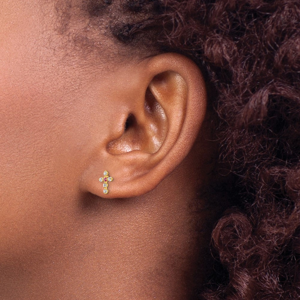 14K Yellow Gold Madi K CZ Children's Cross Post Earrings
