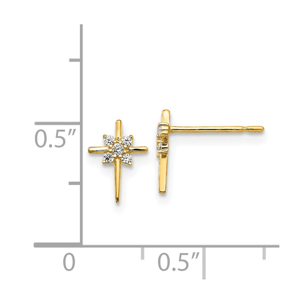 14K Yellow Gold Madi K CZ Children's Cross Post Earrings