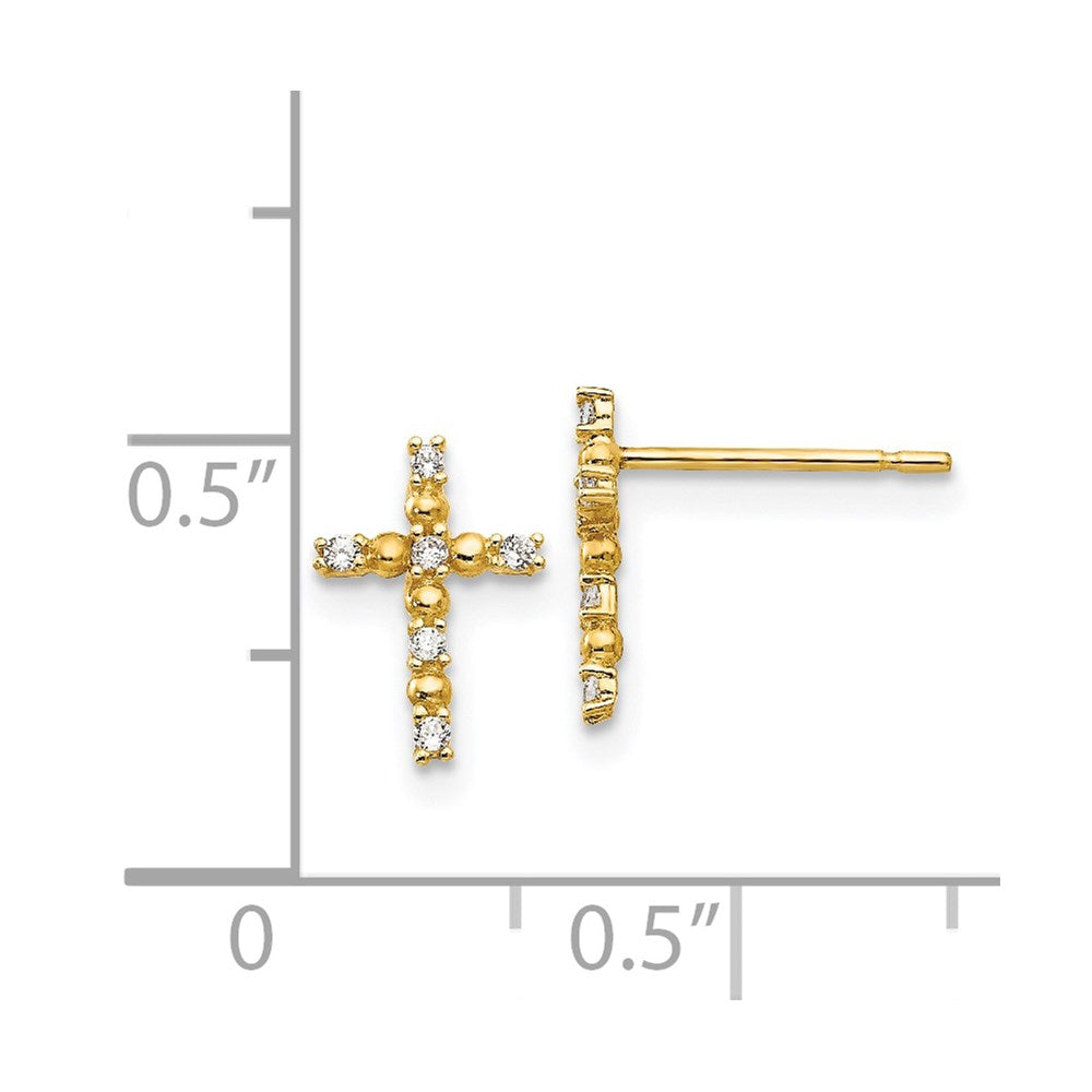 14K Yellow Gold Madi K CZ Children's Cross Post Earrings