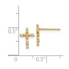 14K Yellow Gold Madi K CZ Children's Cross Post Earrings