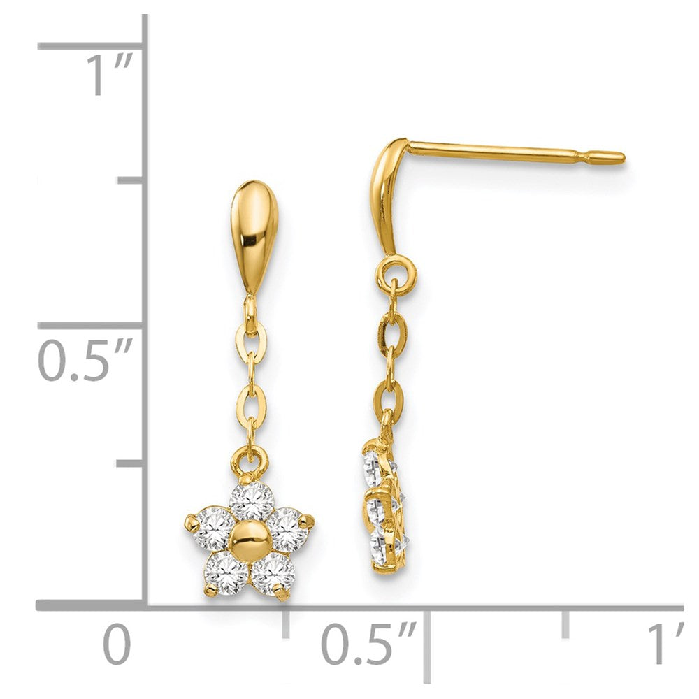 14K Yellow Gold Madi K CZ Children's Flower Dangle Post Earrings