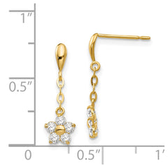 14K Yellow Gold Madi K CZ Children's Flower Dangle Post Earrings