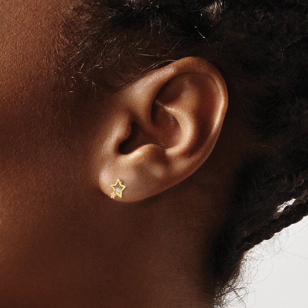 14K Yellow & Rose Gold Madi K CZ Children's Star Post Earrings