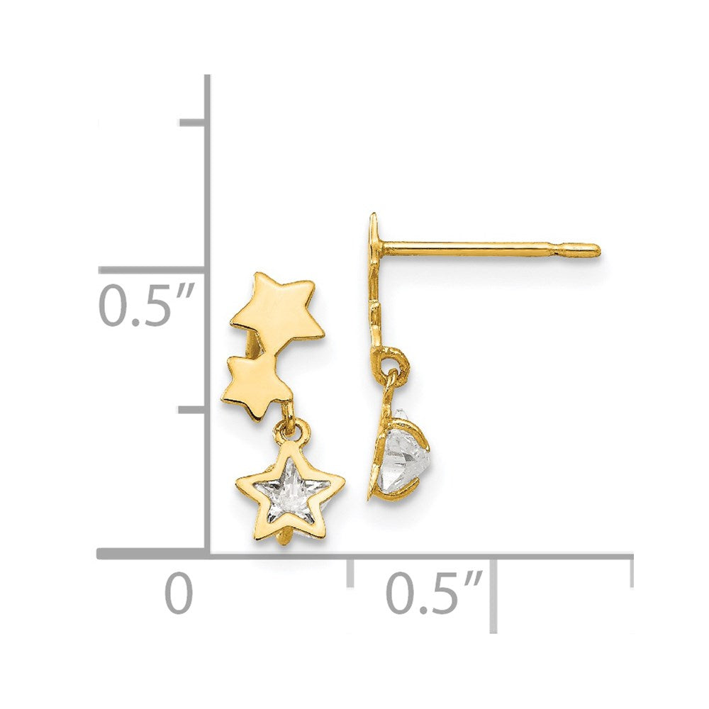 14K Yellow Gold Madi K CZ Children's Star Dangle Post Earrings
