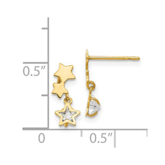 14K Yellow Gold Madi K CZ Children's Star Dangle Post Earrings