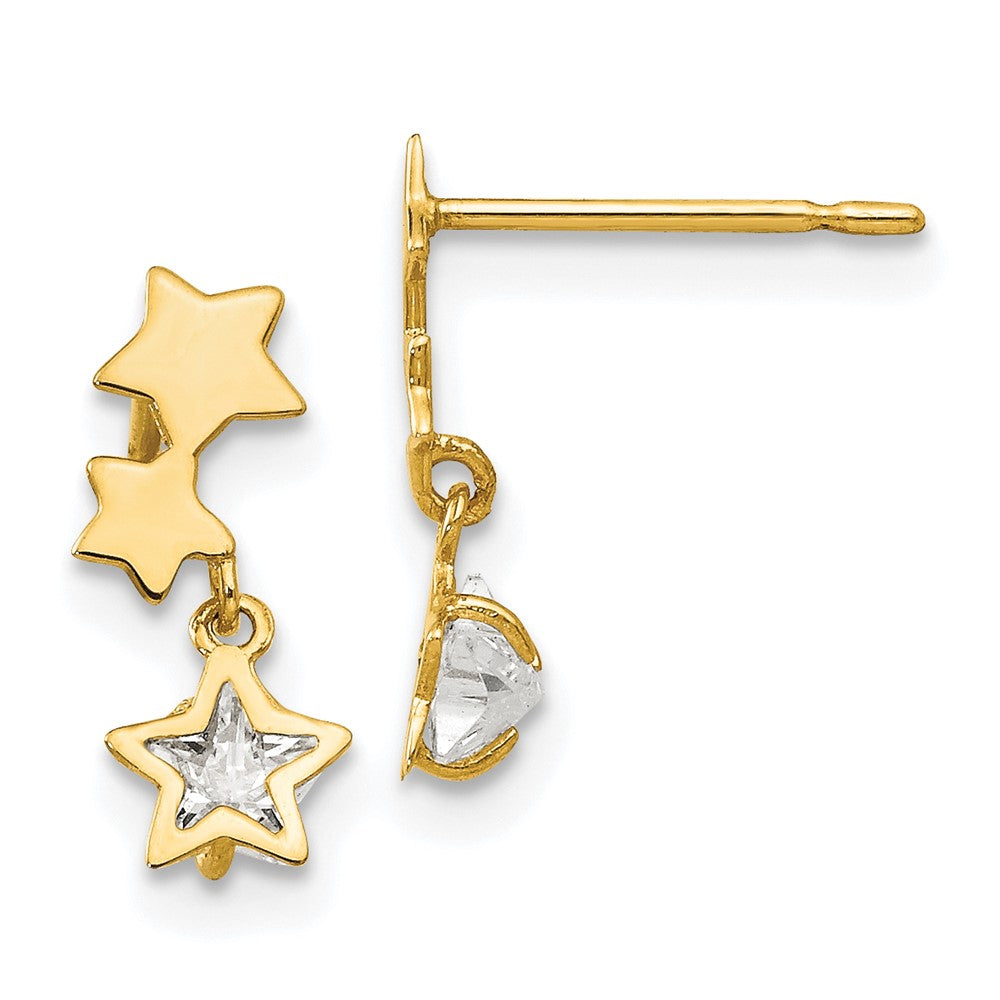 14K Yellow Gold Madi K CZ Children's Star Dangle Post Earrings