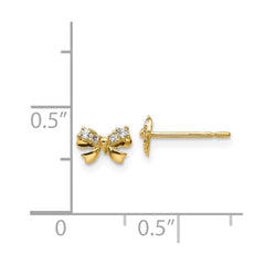 14K Yellow Gold Madi K CZ Children's Bow Post Earrings