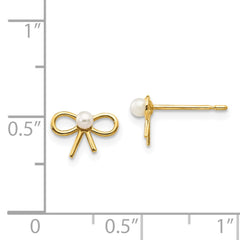 14K Yellow Gold Madi K FWC Pearl Children's Bow Post Earrings