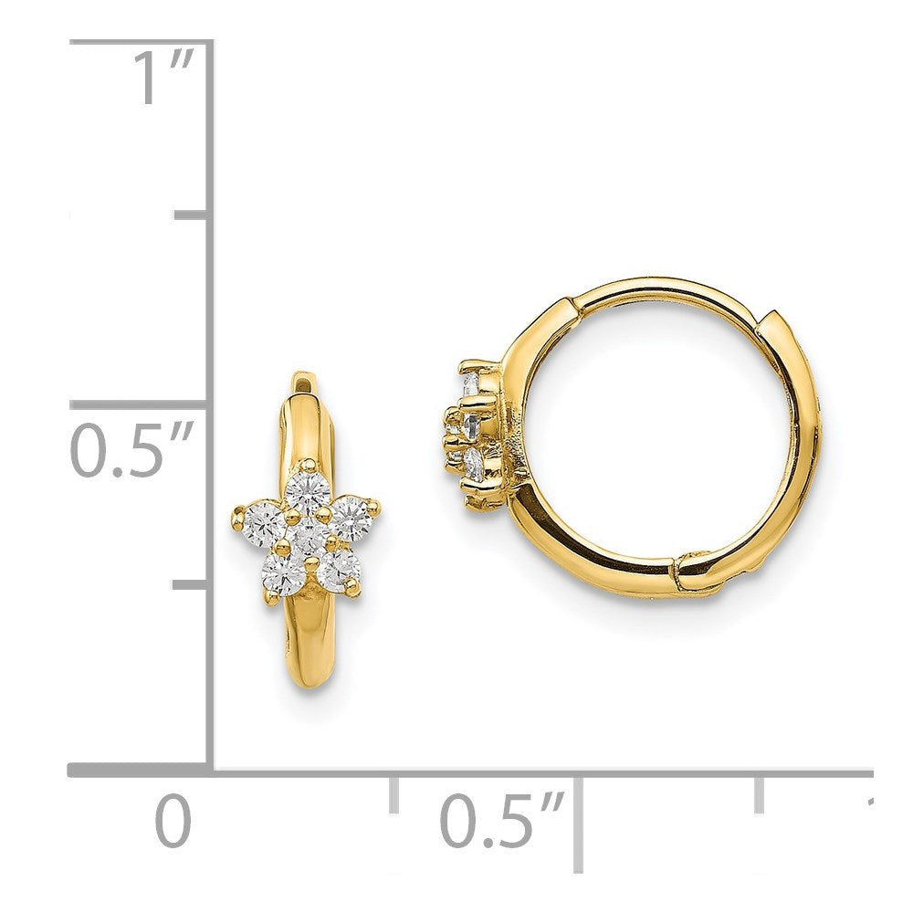 14K Yellow Gold Madi K CZ Children's Flower Hinged Hoop Earrings