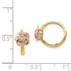 14K Yellow & Rose Gold Madi K CZ Flower Hinged Hoop Earrings