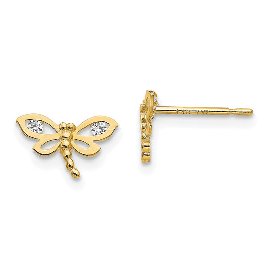 14K Yellow Gold Madi K CZ Children's Dragonfly Post Earrings