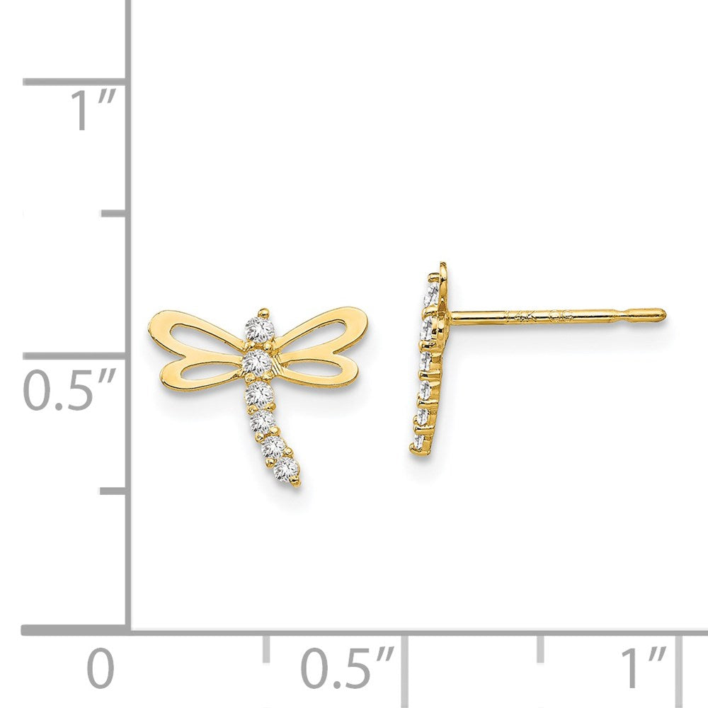 14K Yellow Gold Madi K CZ Children's Dragonfly Post Earrings