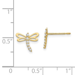 14K Yellow Gold Madi K CZ Children's Dragonfly Post Earrings