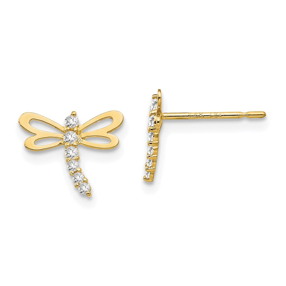 14K Yellow Gold Madi K CZ Children's Dragonfly Post Earrings