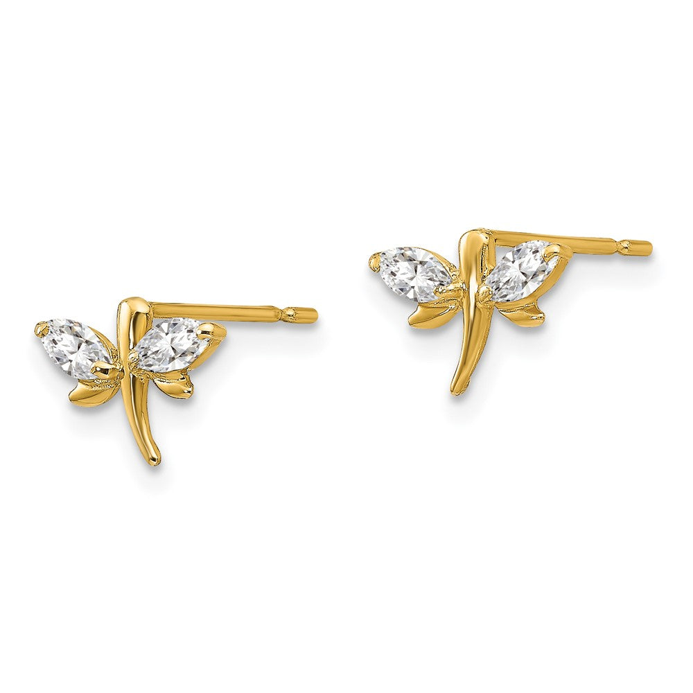 14K Yellow Gold Madi K CZ Children's Dragonfly Post Earrings