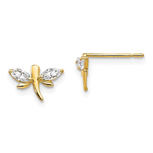 14K Yellow Gold Madi K CZ Children's Dragonfly Post Earrings
