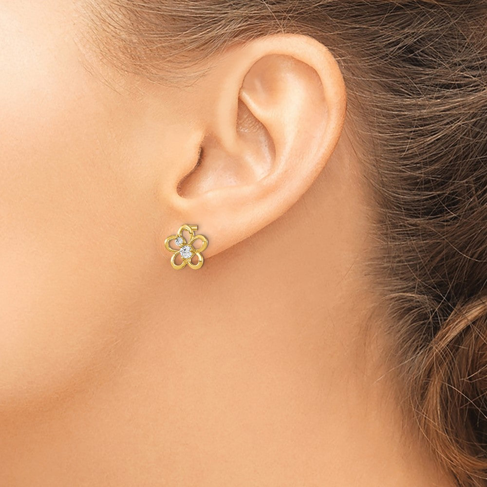 14K Yellow Gold Madi K CZ Children's Flower Post Earrings
