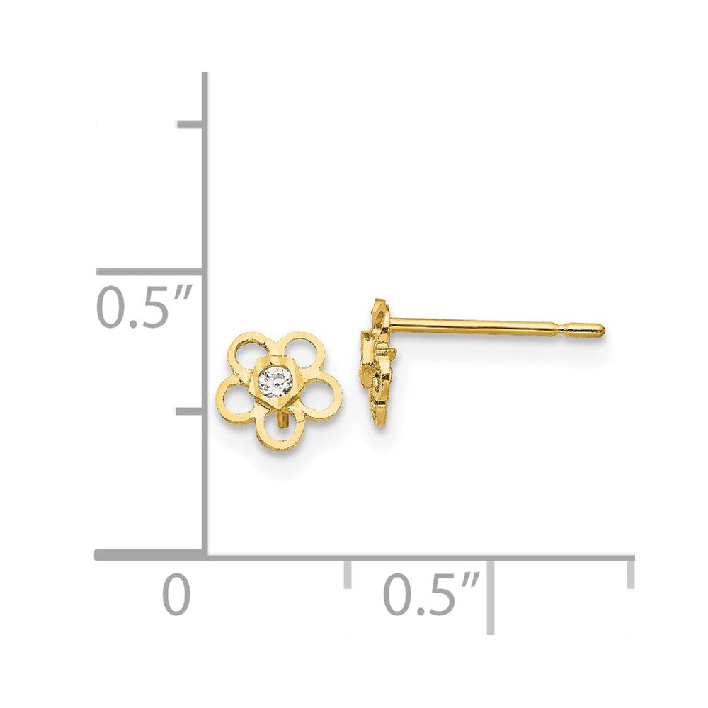 14K Yellow Gold Madi K CZ Diamond-cut Children's Flower Post Earrings