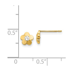 14K Yellow Gold Madi K CZ Diamond-cut Children's Flower Post Earrings