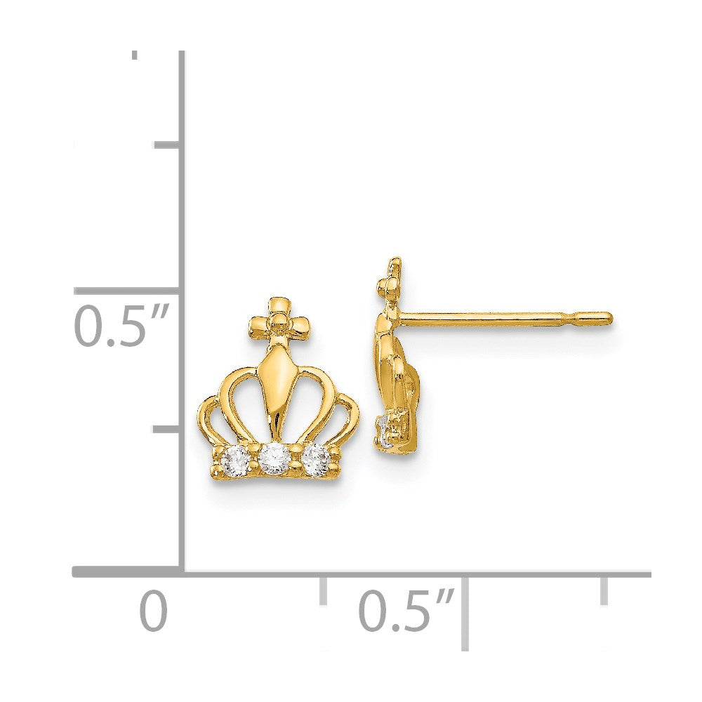 14K Yellow Gold Madi K CZ Children's Crown Post Earrings