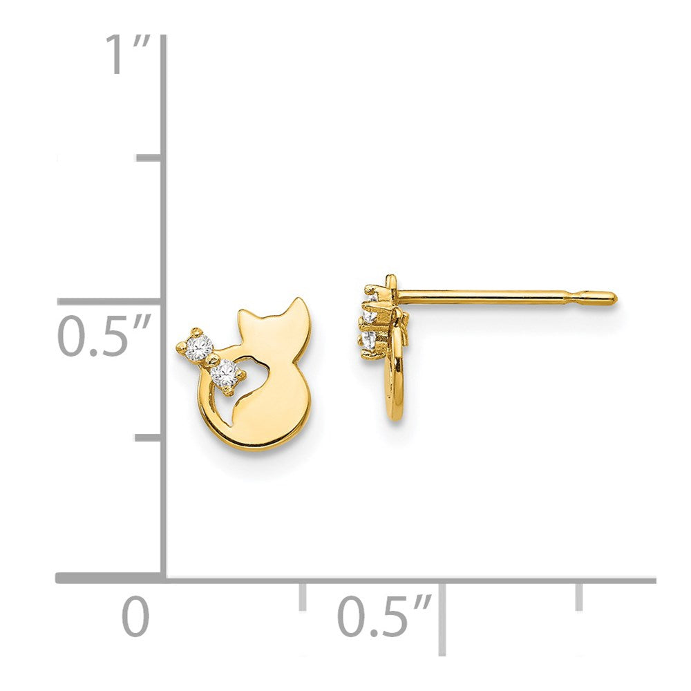 14K Yellow Gold Madi K CZ Children's Cat Post Earrings