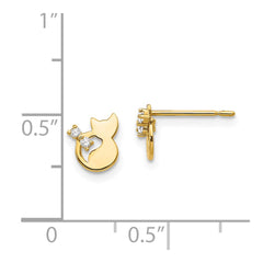 14K Yellow Gold Madi K CZ Children's Cat Post Earrings