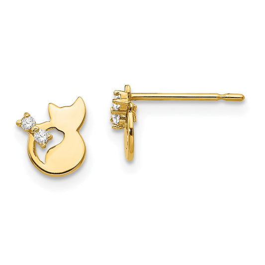 14K Yellow Gold Madi K CZ Children's Cat Post Earrings