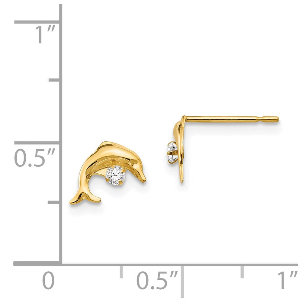 14K Yellow Gold Madi K CZ Children's Dolphin Post Earrings