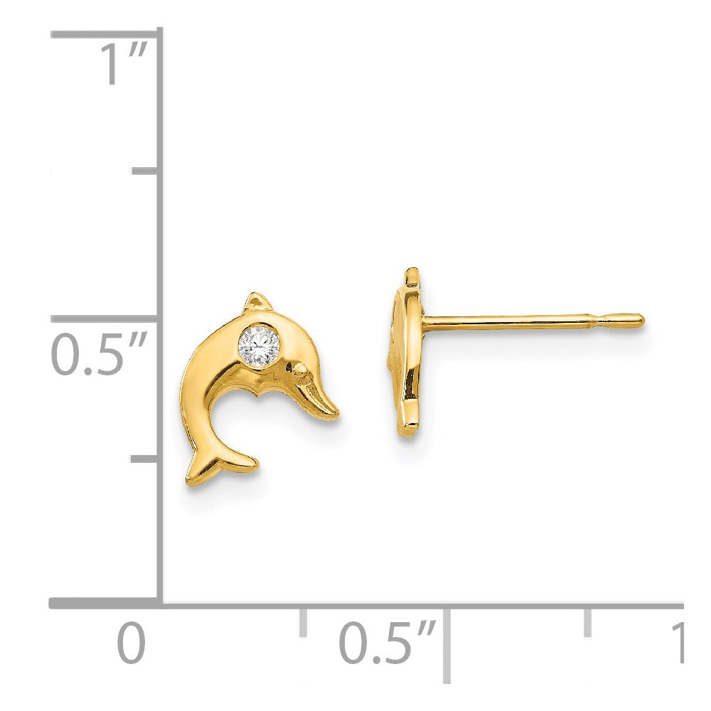 14K Yellow Gold Madi K CZ Children's Dolphin Post Earrings