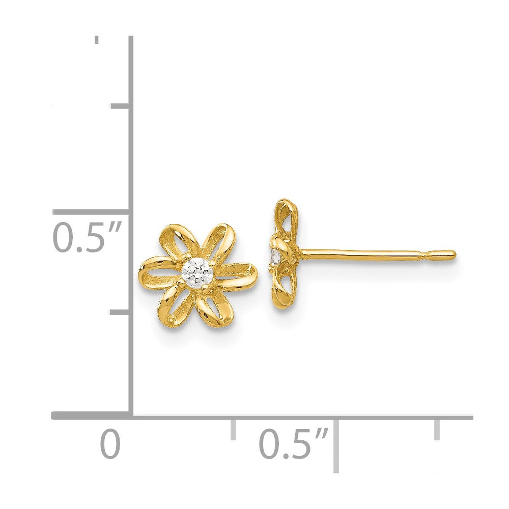 14K Yellow Gold Madi K CZ Children's Flower Post Earrings