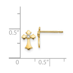 14K Yellow Gold Madi K CZ Children's Cross Post Earrings