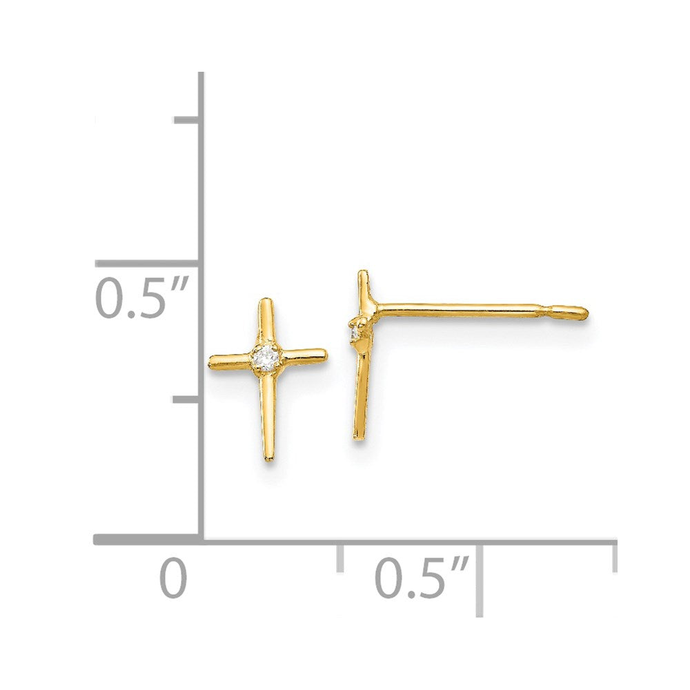 14K Yellow Gold Madi K CZ Children's Cross Post Earrings