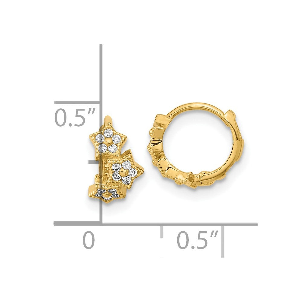 14K Yellow Gold Madi K CZ 3-Star Hinged Hoop Earrings