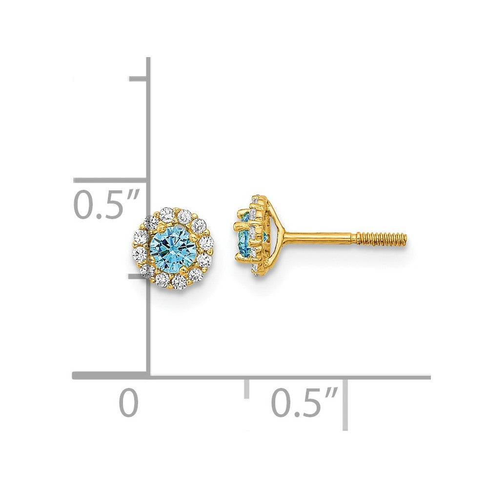 14K Yellow Gold Madi K Polished Blue and Clear CZ Post Earrings