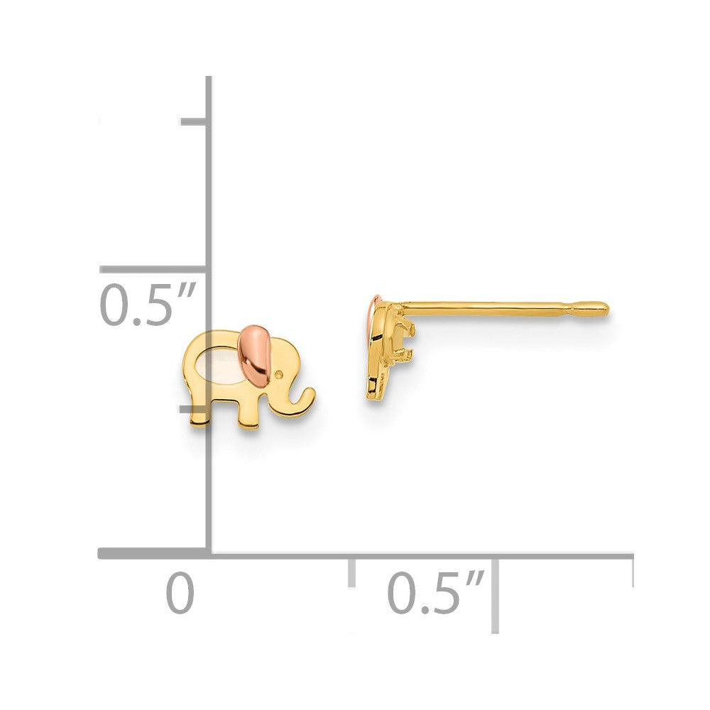 14K Yellow Gold Madi K Two-tone Childrens MOP Elephant Post Earrings