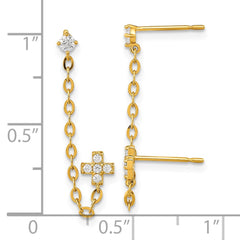 14K Yellow Gold Madi K Double Post with Chain CZ Cross Earrings (single)