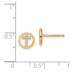 14K Yellow Gold Madi K CZ Diamond-cut Circle Cross Post Earrings