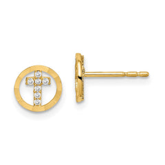 14K Yellow Gold Madi K CZ Diamond-cut Circle Cross Post Earrings