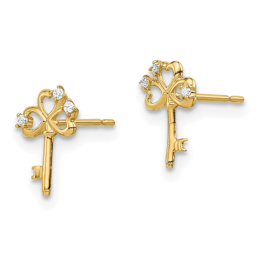 14K Yellow Gold Madi K CZ Key Post Earrings