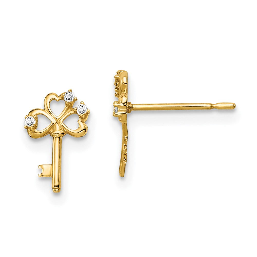 14K Yellow Gold Madi K CZ Key Post Earrings