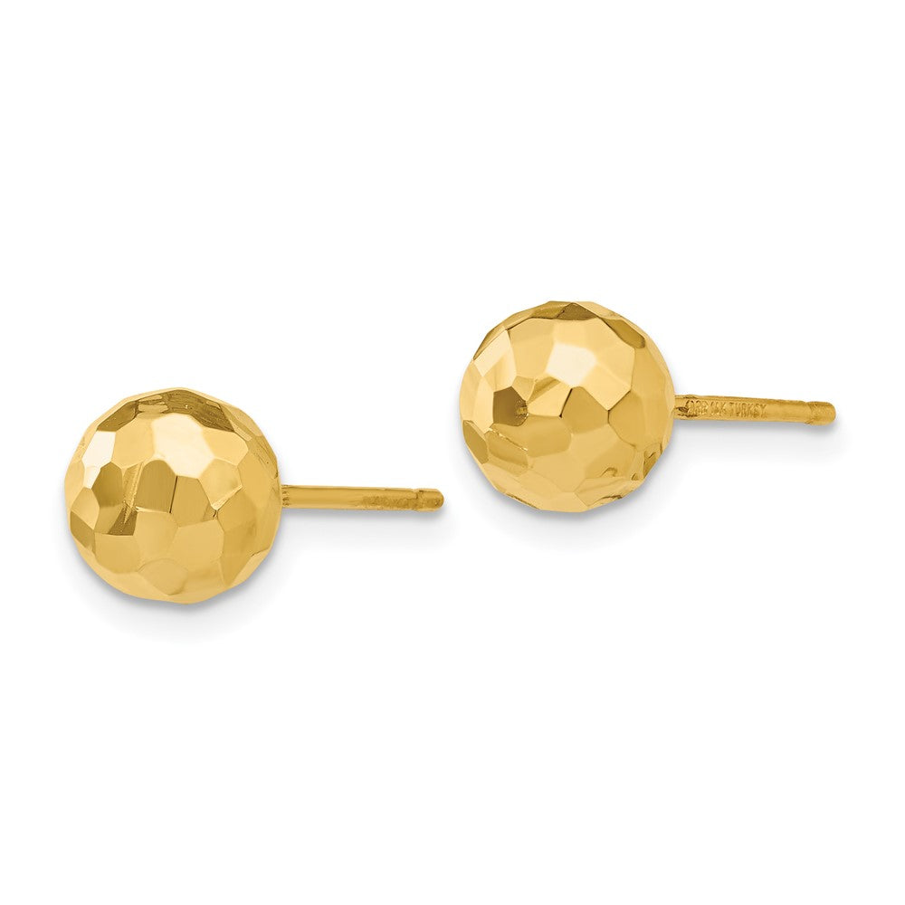 14K Yellow Gold Polished and Diamond-cut 7MM Ball Post Earrings