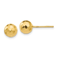 14K Yellow Gold Polished and Diamond-cut 7MM Ball Post Earrings