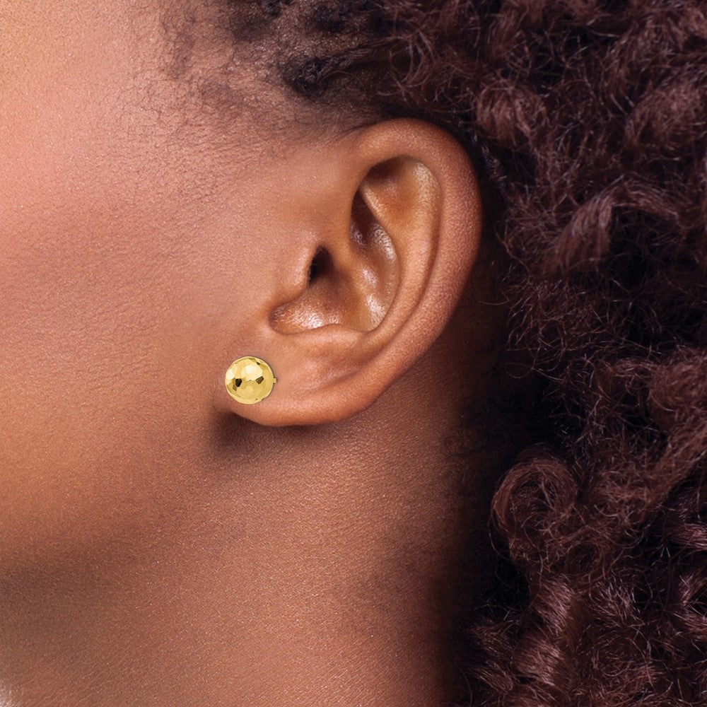 14K Yellow Gold Polished and Diamond-cut 8MM Ball Post Earrings