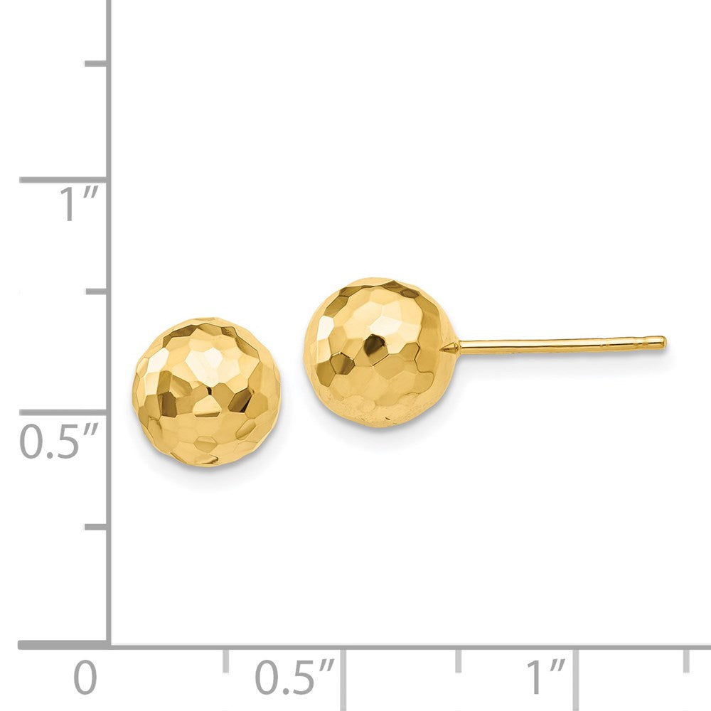 14K Yellow Gold Polished and Diamond-cut 8MM Ball Post Earrings