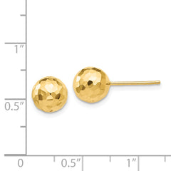 14K Yellow Gold Polished and Diamond-cut 8MM Ball Post Earrings