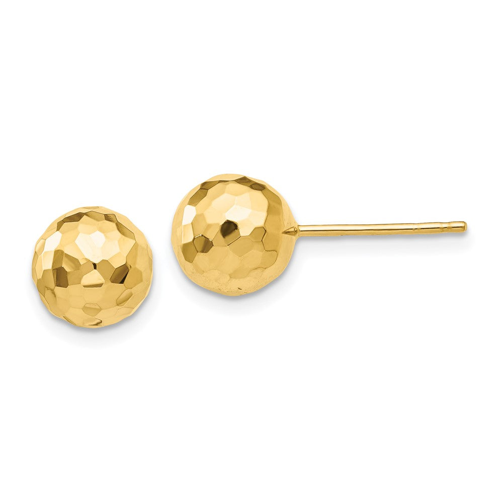 14K Yellow Gold Polished and Diamond-cut 8MM Ball Post Earrings