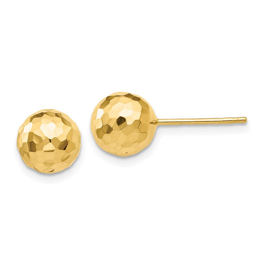 14K Yellow Gold Polished and Diamond-cut 8MM Ball Post Earrings