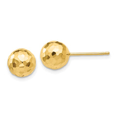 14K Yellow Gold Polished and Diamond-cut 8MM Ball Post Earrings