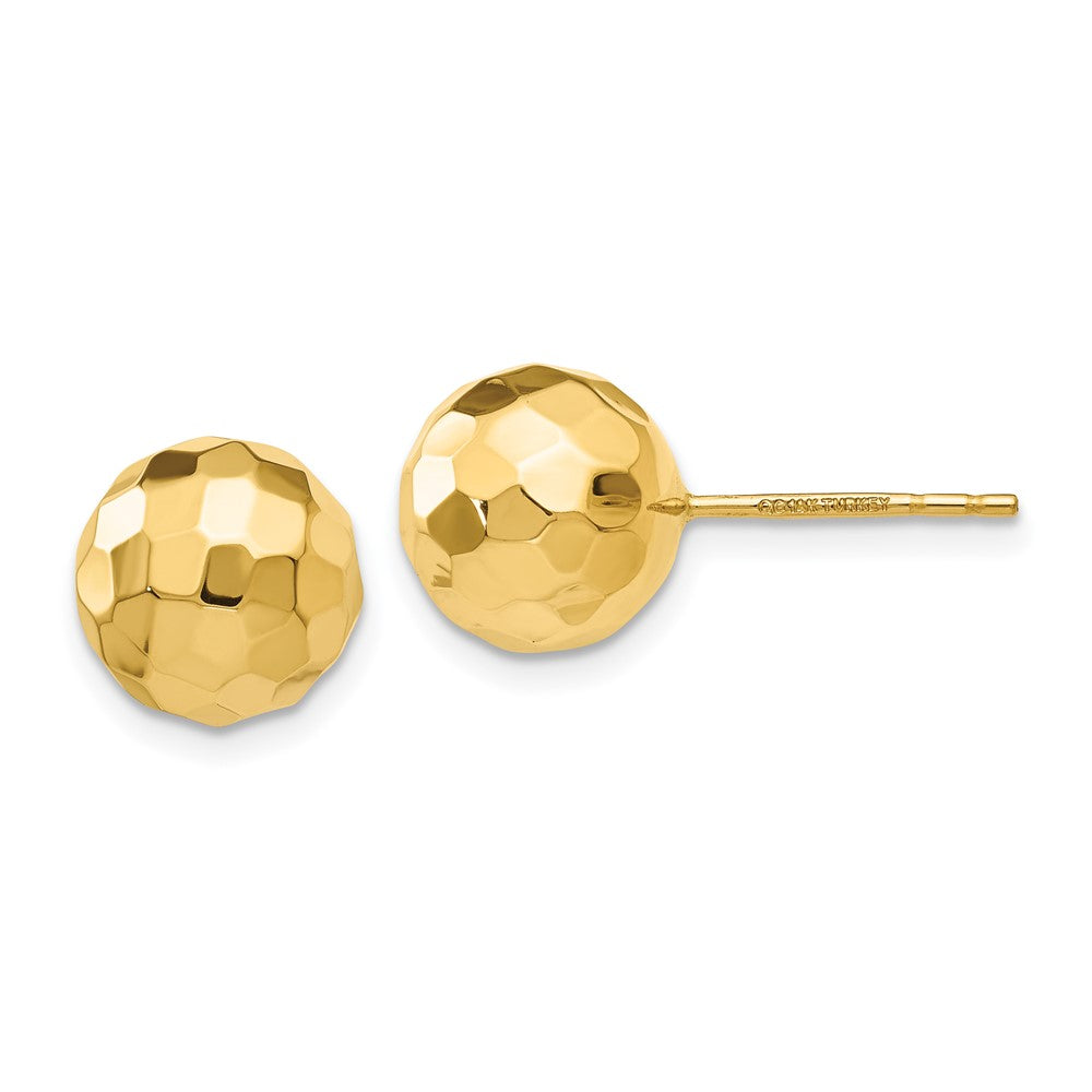 14K Yellow Gold Polished and Diamond-cut 9.5MM Ball Post Earrings